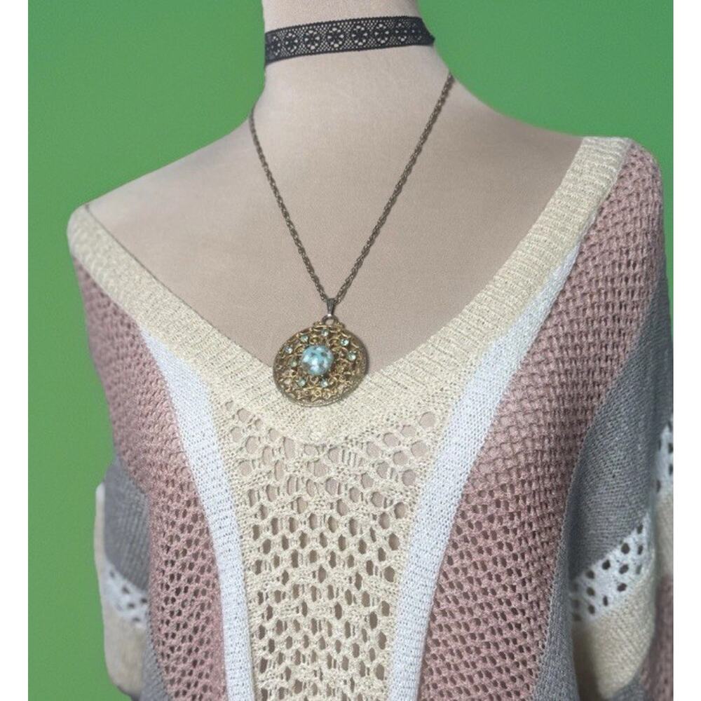 POL Open Knit Colorblock Sweater | Boho Cottagecore | Beachy | Oversized Tunic M